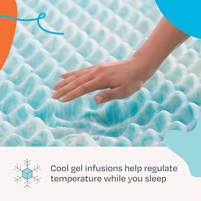 Linenspa 3 Inch Convoluted Gel Swirl Memory Foam Mattress Topper - Promotes Airflow - Relieves Pressure Points - Full
