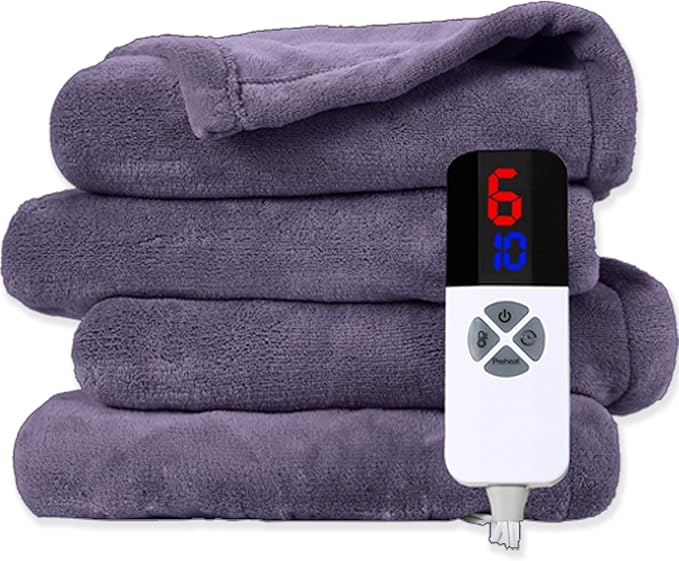 Electric Blanket Heated Throw - 72"x84" Double Sided Extremely Soft Coral Fleece Heated Blanket, Washable Heating Blanket with 1-10 Hours Adjustable Timer & 6 Heating Levels, Lavender Purple