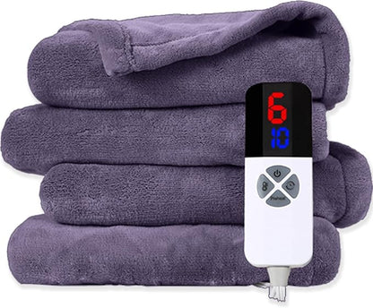 Electric Blanket Heated Throw - 72"x84" Double Sided Extremely Soft Coral Fleece Heated Blanket, Washable Heating Blanket with 1-10 Hours Adjustable Timer & 6 Heating Levels, Lavender Purple