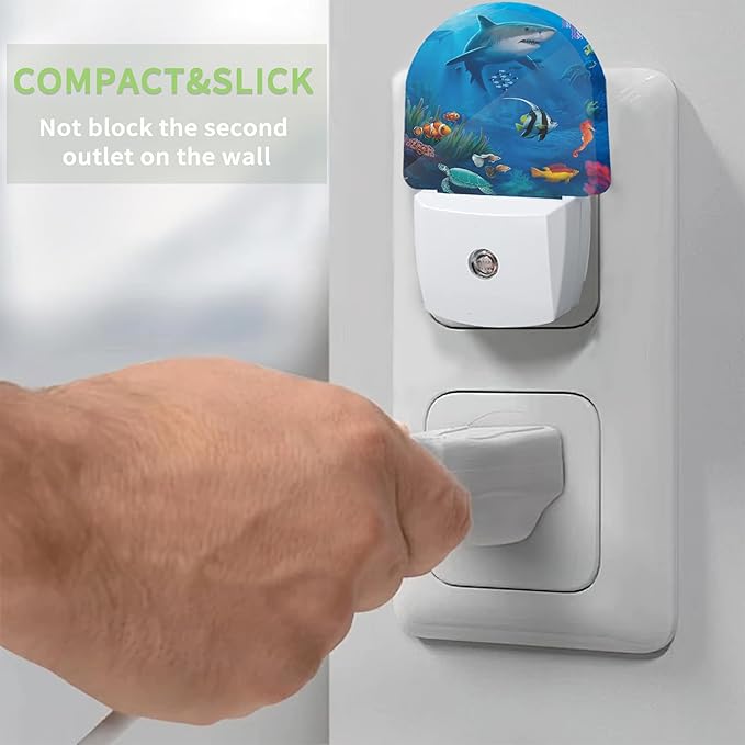 Summer Shark Night Light,Turtle Fish Nightlight Plug into Wall with Dusk to Dawn Sensor, LED Lamp Energy Saving Lights for Men Women Boys Girls,Lamp for Bedroom Bathroom Hallway