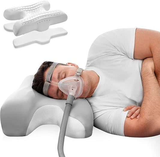 CPAP Pillow for Larger-Framed Men, Ergonomic Memory Foam Bed Pillow to Reduce Air Leaks, Facial Pressure, Height Adjustable for Side Back Stomach Sleepers, 23.6"x15.74"x5.11"/5.9"
