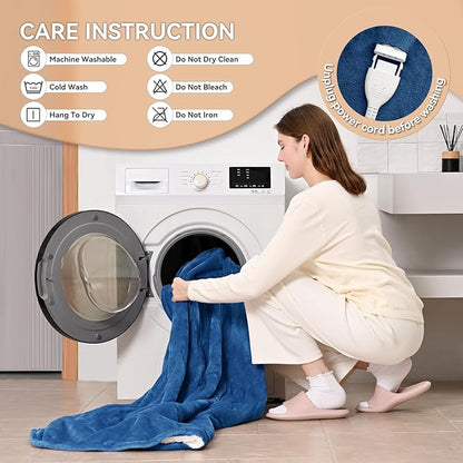 Heated Throw Blanket Electric Blanket 50''x60'' Heating Blanket with 9 Heating Levels 10 Timer Modes Auto-Off Fast Heating Overheat Protection ETL Certified Machine Washable Gift