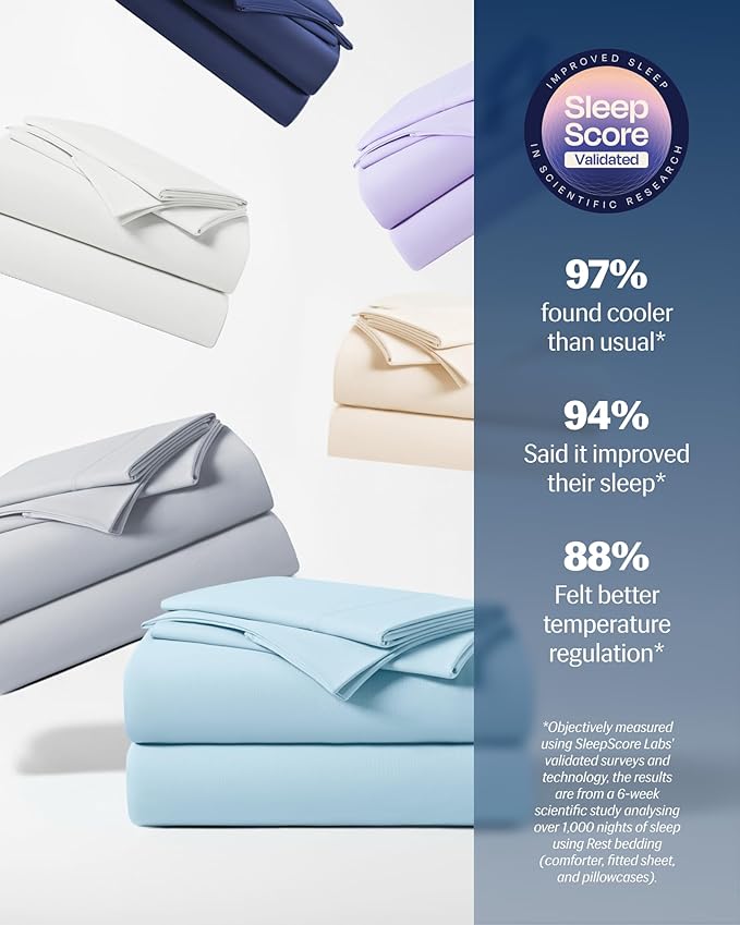REST® Evercool®+ Starter Sheet Set, Queen, Light Blue, Breathable Bed Sheets for Hot Sleeper and Night Sweats, with Pillowcases, Ionic+ Self-Cleaning Silver Yarn for Sensitive Skin, 3PCS No Flat Sheet