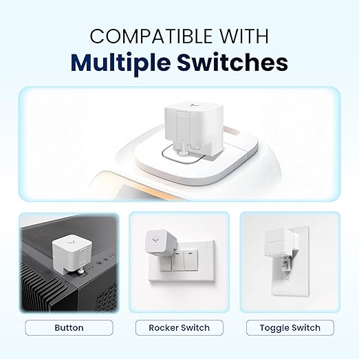 Smart Finger Bot (Gateway Required), Supports Button/Rocker/Toggle Switch, Wireless Bluetooth Control, 2.4GHz Wi-Fi Only, No Wiring Needed, Timer and App Integration, White