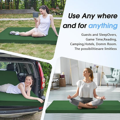 CYMULA Memory Foam Camping Mattress Pad,3inch Sleeping Pad for Camping,Non-Slip Bottom Floor Cot Car Mattress Bed with Retaining Portable Roll up Mattress Pad Mat for Travel Truck Guest Bed Tent