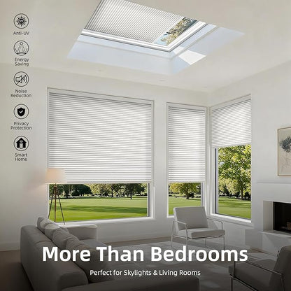 ZSTARR Motorized Skylight Shades Blackout Cellular Honeycomb Electric Blinds with Solar Panel Cordless Rechargeable with Remote for Roof and Slanted Windows Custom Size (LF Frost White)