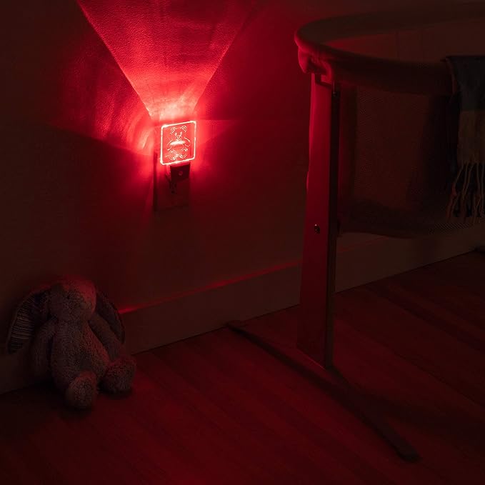 Red LED Dim Night Light for Bedrooms & Bathrooms [2 Pack] - BioRhythm Safe - (Teddy Bear)