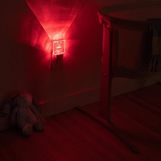 Red LED Dim Night Light for Bedrooms & Bathrooms [2 Pack] - BioRhythm Safe - (Teddy Bear)