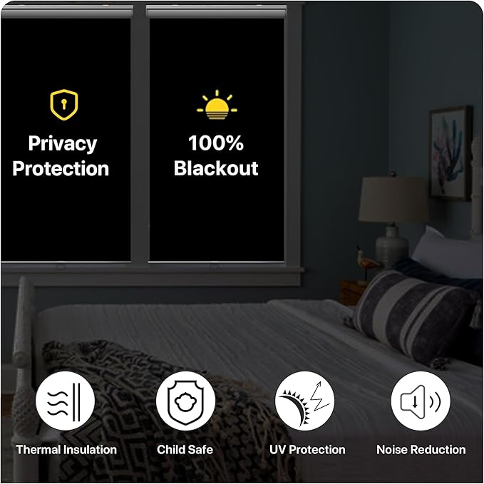 GENIMO 100% Blackout Roller Window Shades, Window Blinds Cordless with Thermal Insulated, UV Protection Fabric, Mini Door Blinds for Home, Office, Bedroom, Easy to Install, Light Grey, 33" W X 72" H