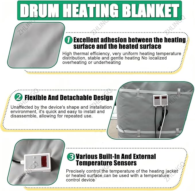 IBC Tote Heater Blanket, IBC Container Heater, IBC Tote Freeze Protection, Smart Temperature Control up to 150°C, IBC Tote Blanket with Thermostat, Barrel Heating Equipment Black-55Gallon/200L