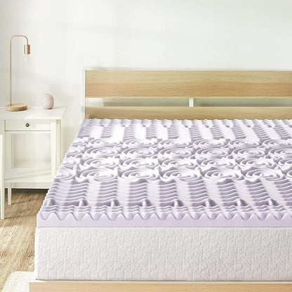 Mellow 2 Inch 5-Zone Memory Foam Mattress Topper, Soothing Lavender Infusion, Dorm Essentials, Twin