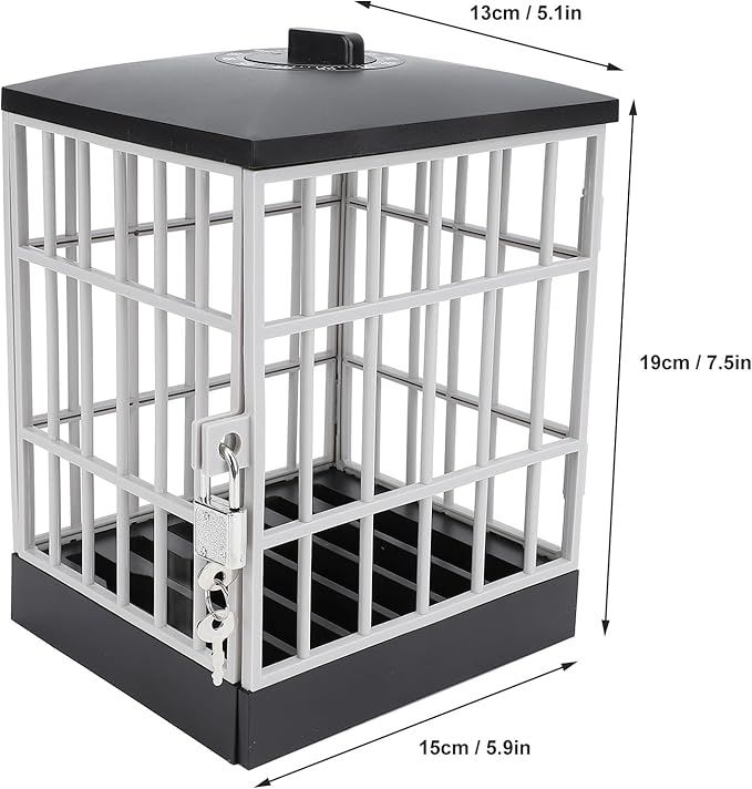 Cell Phone Jail Lock Box, Timer-Enabled Smartphone Storage Cage with Key Lock for 6 Phones, Black Grey Phone Stand Holder for Classroom Home Office to Limit Screen Time