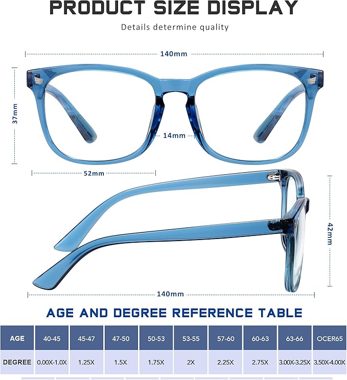 Reading Glasses for Women Men - Blue Light Blocking UV Filter Readers, Anti Eyestrain Eyeglasses