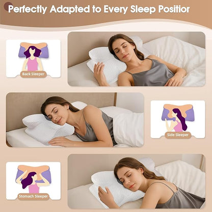 Cervical Neck Pillow, Memory Foam Pillow for Neck Pain Relief, Contour Neck Support Pillows with Cooling Pillowcase, Dreamers Relief Pillow, Ergonomic Bed Pillows for Side Back Stomach Sleepers