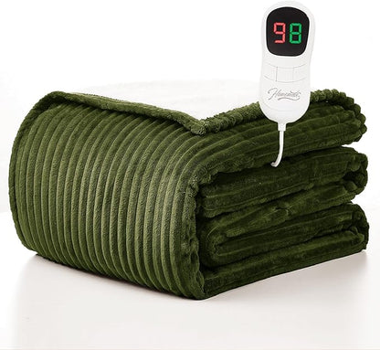 Homemate Heated Blanket Electric Throw - 50"x60" Heating Blanket Throw 1/2/4/6/8 Hours Auto-Off 10 Heat Levels Over-Heat Protection Soft Flannel Sherpa ETL Certification
