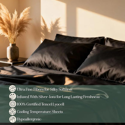Eucalyptus Sheets - Infused with Silver for Anti-Odor, Softer Than Silk Fibers, More Cooling Than Cotton - Perfect for Hot Sleepers & Sensitive Skin - 100% Tencel Lyocell - Cali-King Sheet Set