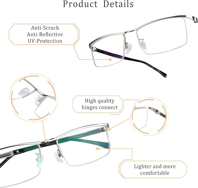 LifeArt Blue Light Blocking Glasses, Anti Eyestrain, Computer Reading Glasses, Gaming Glasses, TV Glasses for Women Men, Stylish Unisex Alloy Square Frame (Silver, +3.00 Magnification)
