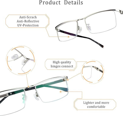 LifeArt Blue Light Blocking Glasses, Anti Eyestrain, Computer Reading Glasses, Gaming Glasses, TV Glasses for Women Men, Stylish Unisex Alloy Square Frame (Silver, No Magnification)