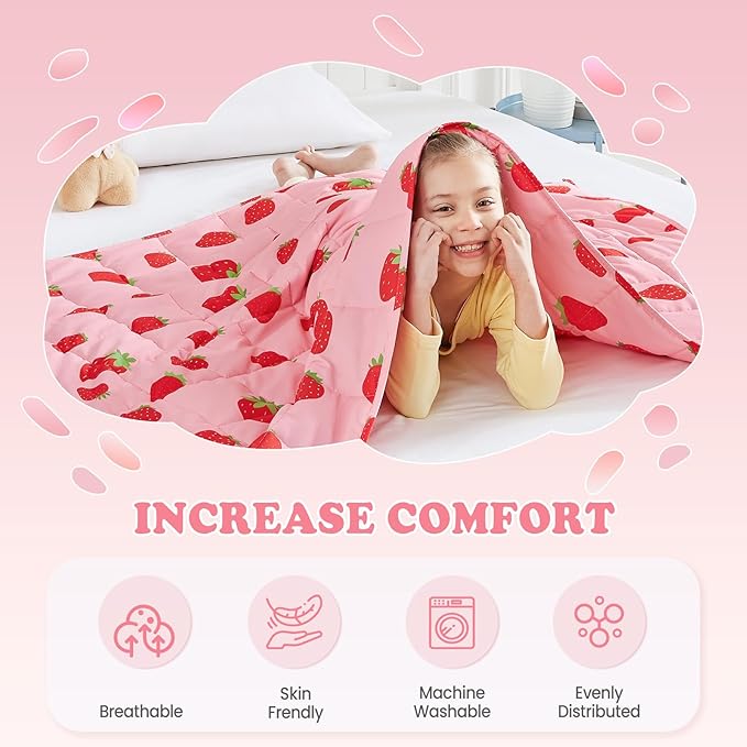 HOSUKKO Weighted Blanket - 3 lbs Pink Strawberry Heavy Blanket - Small Size Breathable Blanket(20 * 30 inches, 3 lbs)