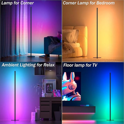 Corner Floor Lamp, RGB IC Smart Corner Lamps Work with Alexa, APP and Remote Control, Music Sync & Timing, Color Changing Ambient Lighting for Living Room Bedroom Gaming One Connected Pair