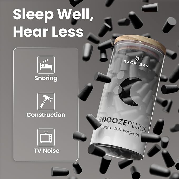 SnoozePlugs Ultra Soft Foam Earplugs for Sleeping, 60 Pairs Comfortable Foam Ear Plugs for Side Sleepers- 33db NRR Nightime Earplugs for Snore Blocking, Noise Canceling Sleep