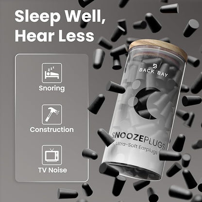 SnoozePlugs Ultra Soft Foam Earplugs for Sleeping, 60 Pairs Comfortable Foam Ear Plugs for Side Sleepers- 33db NRR Nightime Earplugs for Snore Blocking, Noise Canceling Sleep