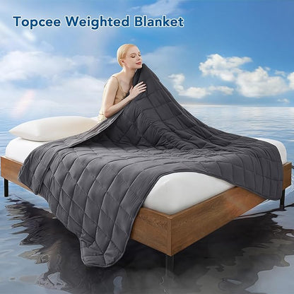 Topcee Weighted Blanket for Adults (15 lbs, 60" x 80") Queen Size Soft Cooling Heavy Blanket Sleeping, Apply to 130-160 lbs Body, Thick Breathable Blanket with Glass Bead, Easy Care