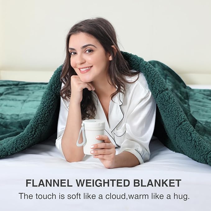 Aemicion Queen Size 20lbs Weighted Blanket for Adults, Fluffy Warm Sherpa & Cozy Soft Flannel Snuggle Thick Heavy Blanket Great for Sofa Bed, 60x80in Green