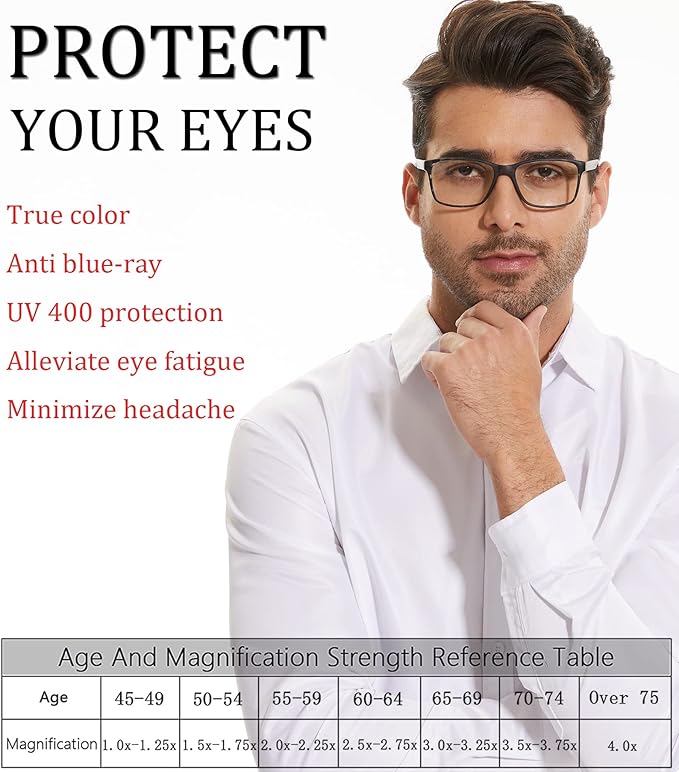 4-Pack Reading Glasses Blue Light Blocking for Men,Comfort Lightweight Eyeglasses Flexible Spring Hinge,Anti Eyestrain/Glare Filter UV Ray Computer Readers(4.0X)