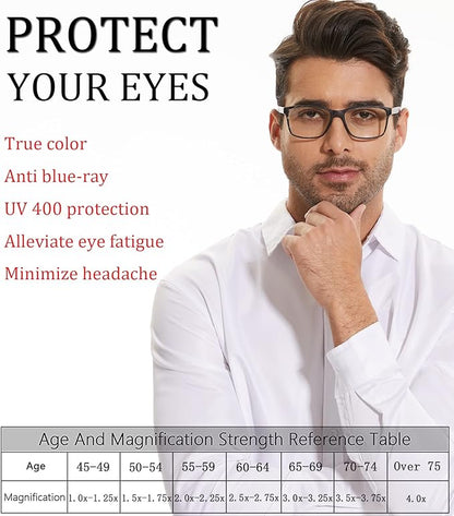 4-Pack Reading Glasses Blue Light Blocking for Men,Comfort Lightweight Eyeglasses Flexible Spring Hinge,Anti Eyestrain/Glare Filter UV Ray Computer Readers(2.75x)