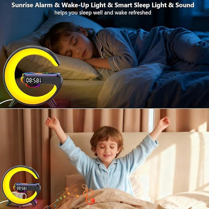 2026 New Wireless Speaker Charger, Smart Alarm Clock LED Table Lamp Bluetooth Speaker Atmosphere Bedside Light with Wireless Charging Station,Alarm Clock Music Lit Lamp Christmas Gift