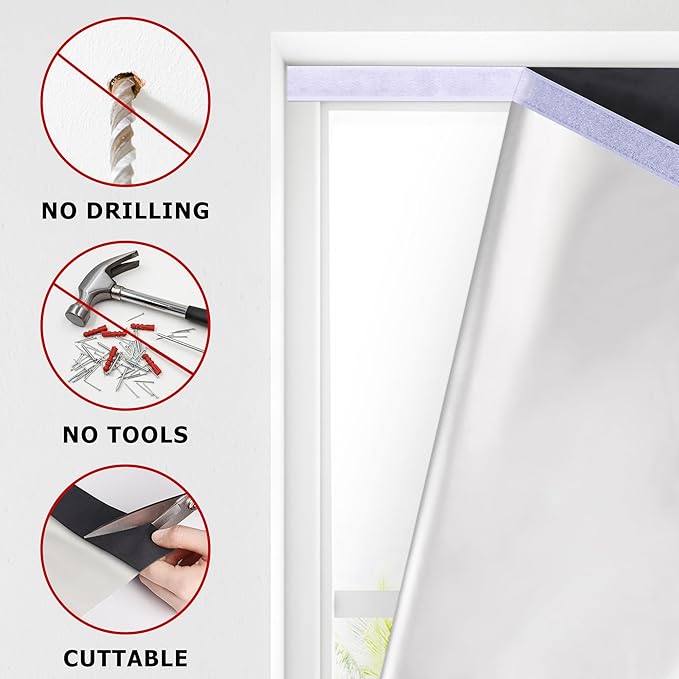 LazBlinds 100% Blackout Door Curtain, No Tools No Drill Cordless Blinds for Windows, Thermal Insulated UV Protection Privacy Window Coverings for French Doors (26''W x 68''H, White Silver, 1 Panel)