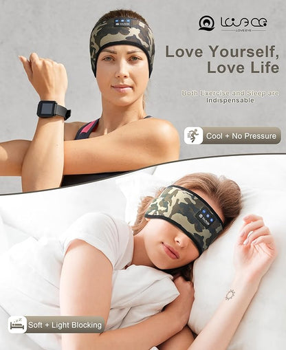 LOVE EYE Sleep Headphones Wireless Headband Headphones Bluetooth 5.4 for Side Sleeper Bluetooth Headband Earphones for Sports for tech Gadgets Gifts (Camouflage Brown)