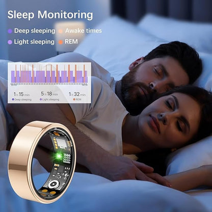 Smart Health Ring for Women Men, Fitness Tracker Ring with Heart Rate, Blood Oxygen, Sleep Tracker, Step Tracker, No Subscription Fee, IP68 Waterproof Smart Ring for iPhone & Android (Rose Gold, 7#)