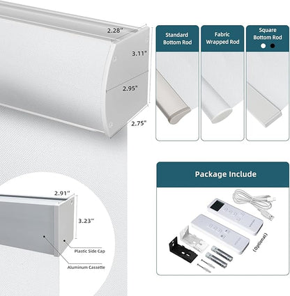Motorized Blinds with Remote,100% Blackout Automatic Roller Shade Compatible with Alexa Google Homekit Thread,Electric Blind for Window,Vinyl Pure White