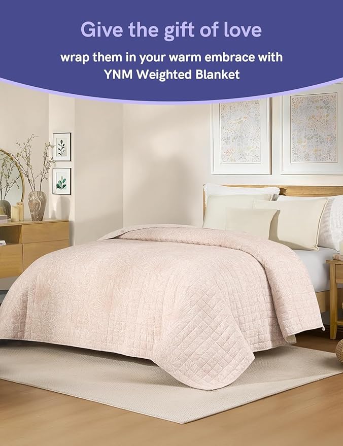 YnM 17lbs Weighted Blanket for Adults, Linen Heavy Bed Throw Blanket with Cooling Glass Beads for All Season Use, Ideal for ~160lbs (60x80 Inches, Queen, Palm Tree)