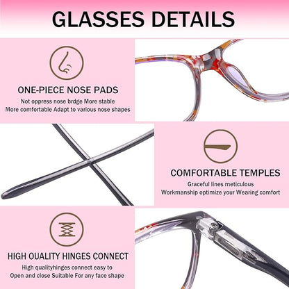 SIGVAN Ladies Reading Glasses Blue Light Blocking Spring Hinge Fashion Pattern Print Eyeglasses for Women