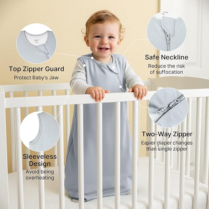 Supersoft Rayon Made from Bamboo Sleep Sack 3-6 Months Newborn Sleep Sack 0-3 Months 1.0 Tog Baby Wearable Blanket with 2-Way Zipper Unisex Sleeping Bag for Babies (2 Pack) Pink & Gray