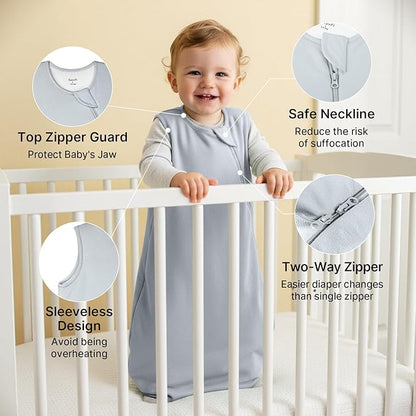 Supersoft Rayon Made from Bamboo Sleep Sack 24-36 Months 1.0 Tog Toddler Sleep Sack 2t Baby Wearable Blanket 3t with 2-Way Zipper Unisex Sleeping Bag for Babies All-year-around (2 Pack) Pink & Gray
