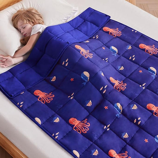 anfie Weighted Blanket Kids(40"x60" 7lbs) Weighted Blanket Cooling Blanket for Sleeping,Throw Size Breathable Blanket with Premium Glass Bead(Blue Ocean)
