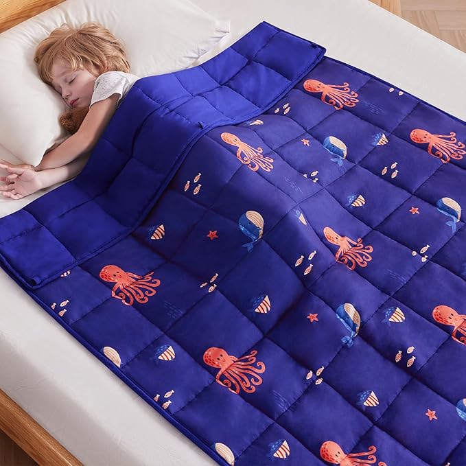 anfie Weighted Blanket Kids(36"x48" 3lbs) Weighted Blanket Cooling Blanket for Sleeping,Throw Size Breathable Blanket with Premium Glass Bead(Blue Ocean)