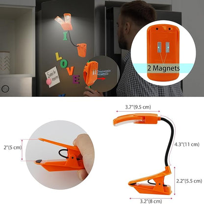 BIGMONAT Battery Operated Clip on Light, Dimmable Brightness Eye Care Book Reading Light, 360°Flexible Gooseneck Night Lighting for Home Office, Reading,Study (Orange, 2Pack)