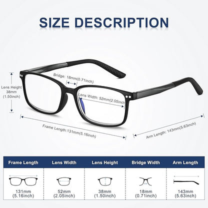 EASY READ TR90 Progressive Multifocal Reading Glasses for Men,Rectangular Blue Light Blocking Readers with Spring Hinge