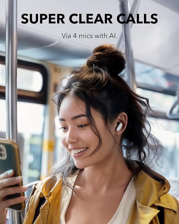Soundcore P30i by Anker Noise Cancelling Earbuds, Strong and Smart Noise Cancelling, Powerful Bass, 45H Playtime, 2-in-1 Case and Phone Stand, IP54, Wireless Earbuds, Bluetooth 5.4 (White)