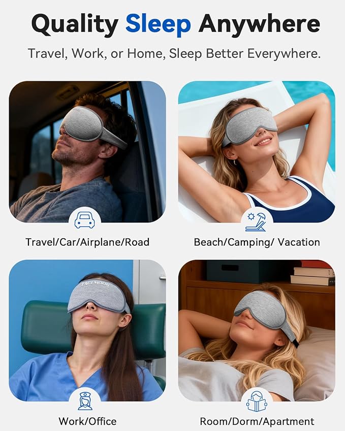 Weighted Eye Mask for Sleeping - Blackout Sleep Mask for Women Men, FACEMOON Lash Extension Eye Covers, Memory Foam, 3D Contoured, Airplane Travel Essentials, Blindfold for Meditation(Gray)