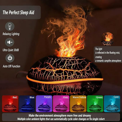 3-in-1 Aromatherapy Diffuser & Humidifier, 250ML Ultrasonic Aroma Essential Oil Diffuser with 7-Color Flame Night Light, Auto Shut-Off, 6-8H Runtime for Bedroom Yoga Office Home