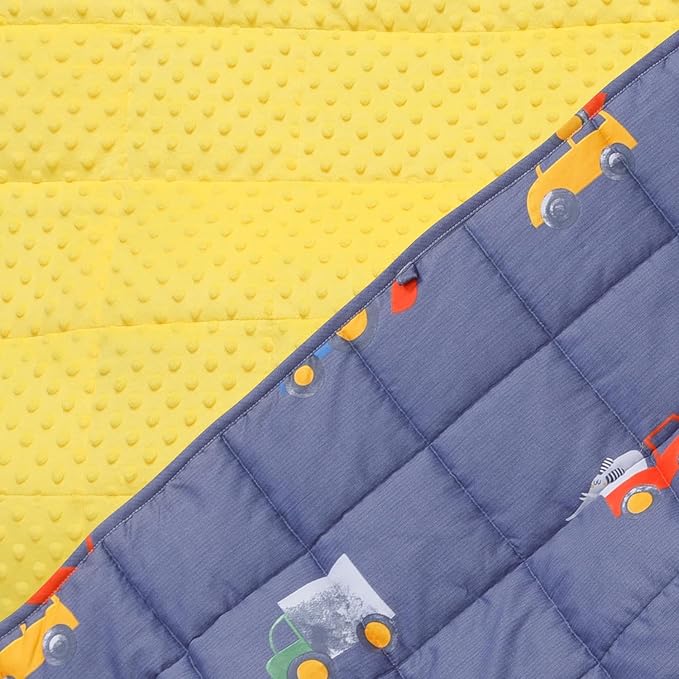 Uttermara Weighted Blanket 7 lbs, Ultra Cozy Minky Fleece and Cotton Sided with Cartoon Patterns, Reversible Heavy Blanket Great for Sleeping, 36x48 inches, Blue Car World
