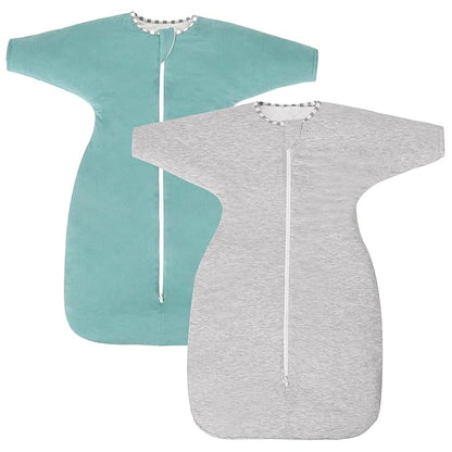 PuppyPaws Baby Sleep Sack 1.5 TOG 2-Pack Set, Transitional Swaddle with Arms Up Length Sleeves and Mitten Cuffs, Sleep Sack 0-3 Months, 95% Rayon derived from Bamboo, 5% Spandex