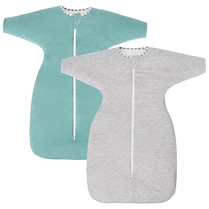 PuppyPaws Baby Sleep Sack 1.5 TOG 2-Pack Set, Transitional Swaddle with Arms Up Length Sleeves and Mitten Cuffs, Sleep Sack 3-6 Months, 95% Rayon derived from Bamboo, 5% Spandex