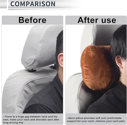 Car Headrest Pillow Ergonomic Comfortable Neck Pillow Neck Support Pillow Flannel, Memory Foam Adjustable Width Orange 2 Pcs for Driving Travel